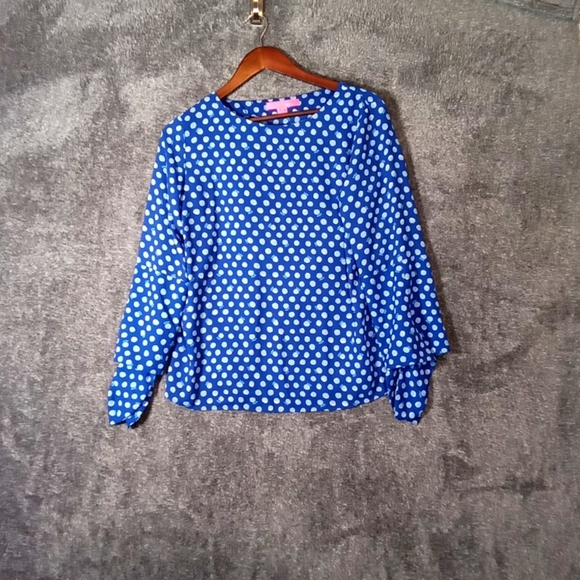 Lilly pulitzer Langston pocket dot royal purple women's blouse SZ small - Picture 2 of 10